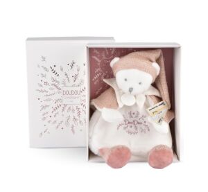 Doudou Gift Set Comfort Blanket Teddy Bear with Hat 25 cm Pink